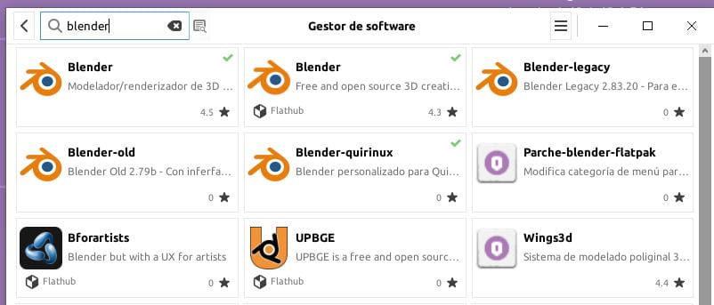Centro de software de Quirinux > Diferentes versiones de Blender