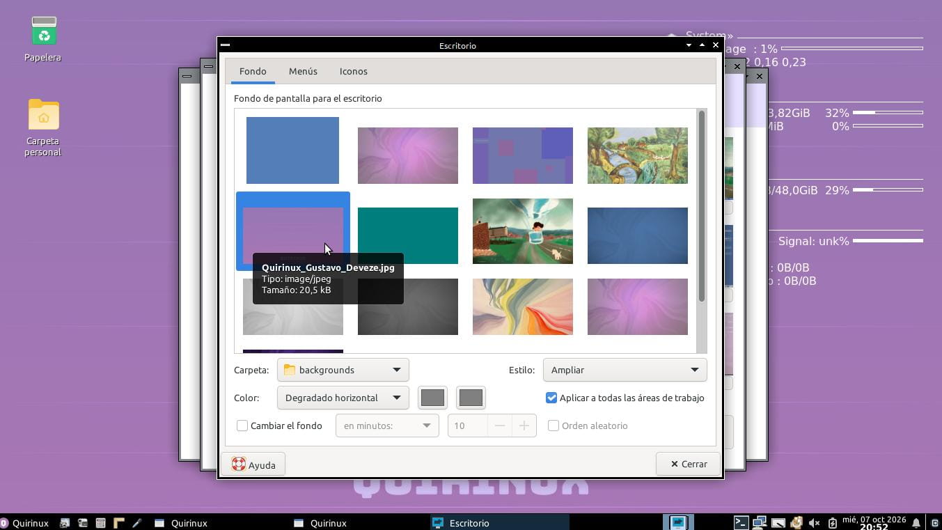 Escritorio de Quirinux > Aplicar Wallpaper Quirinux de Gustavo Deveze
