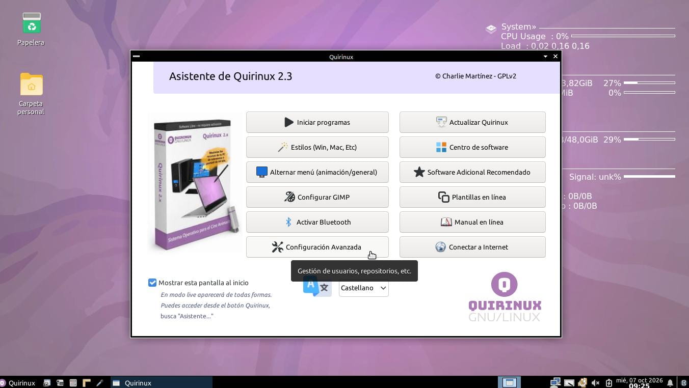 Asistente de Quirinux 2.3 > Configuración avanzada de Quirinux