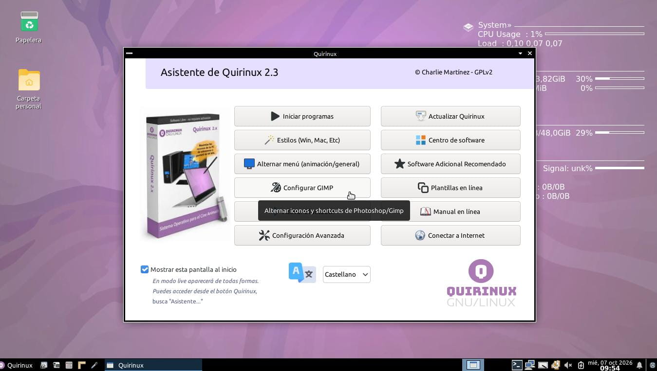 Asistente de Quirinux 2.3 > Configurar GIMP