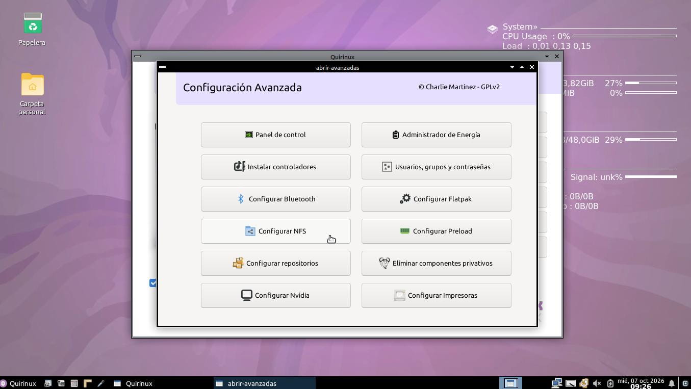Configuración avanzada > Configurar NFS en Quirinux