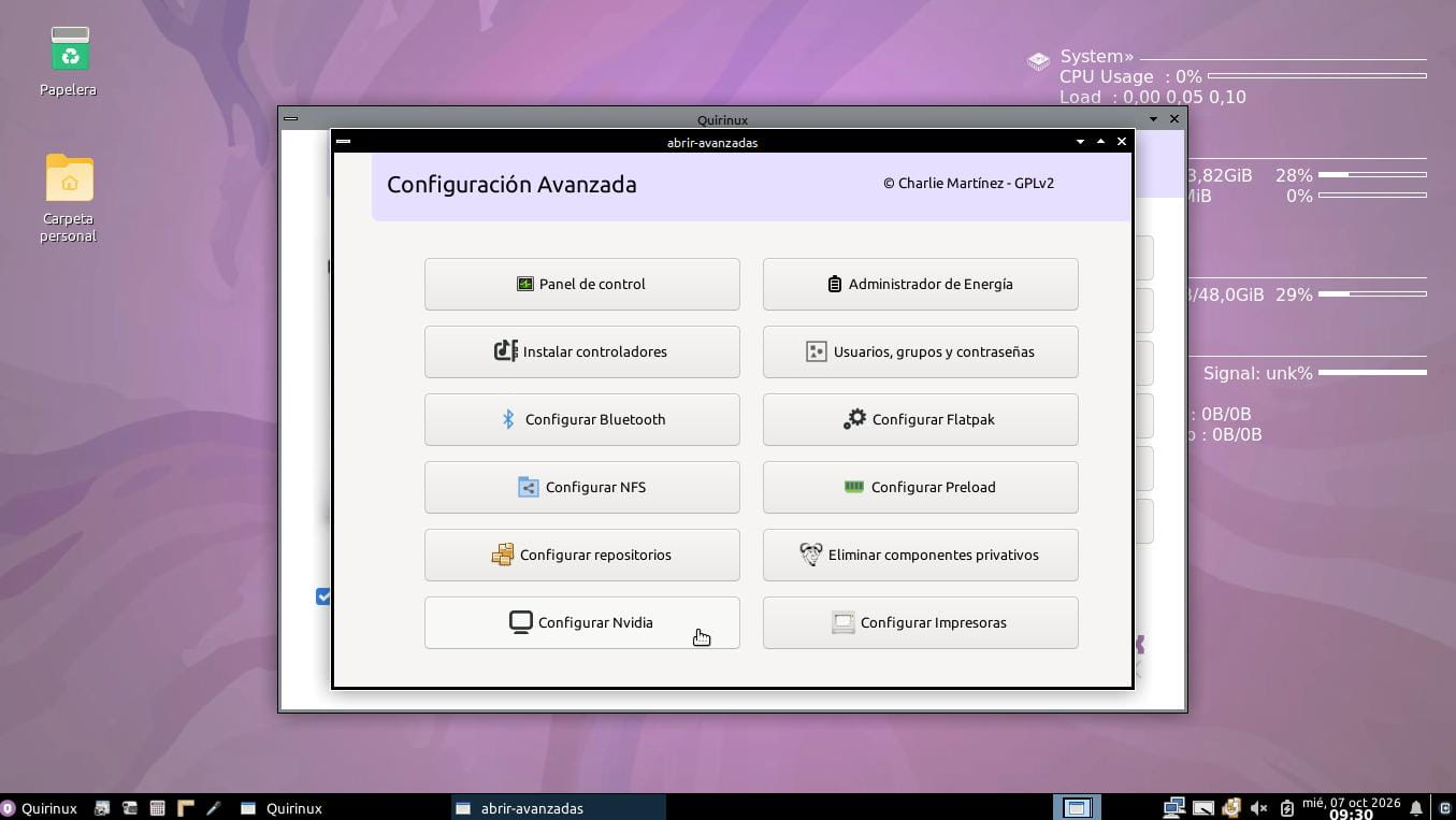 Configuración avanzada > Configurar Nvidia en Quirinux