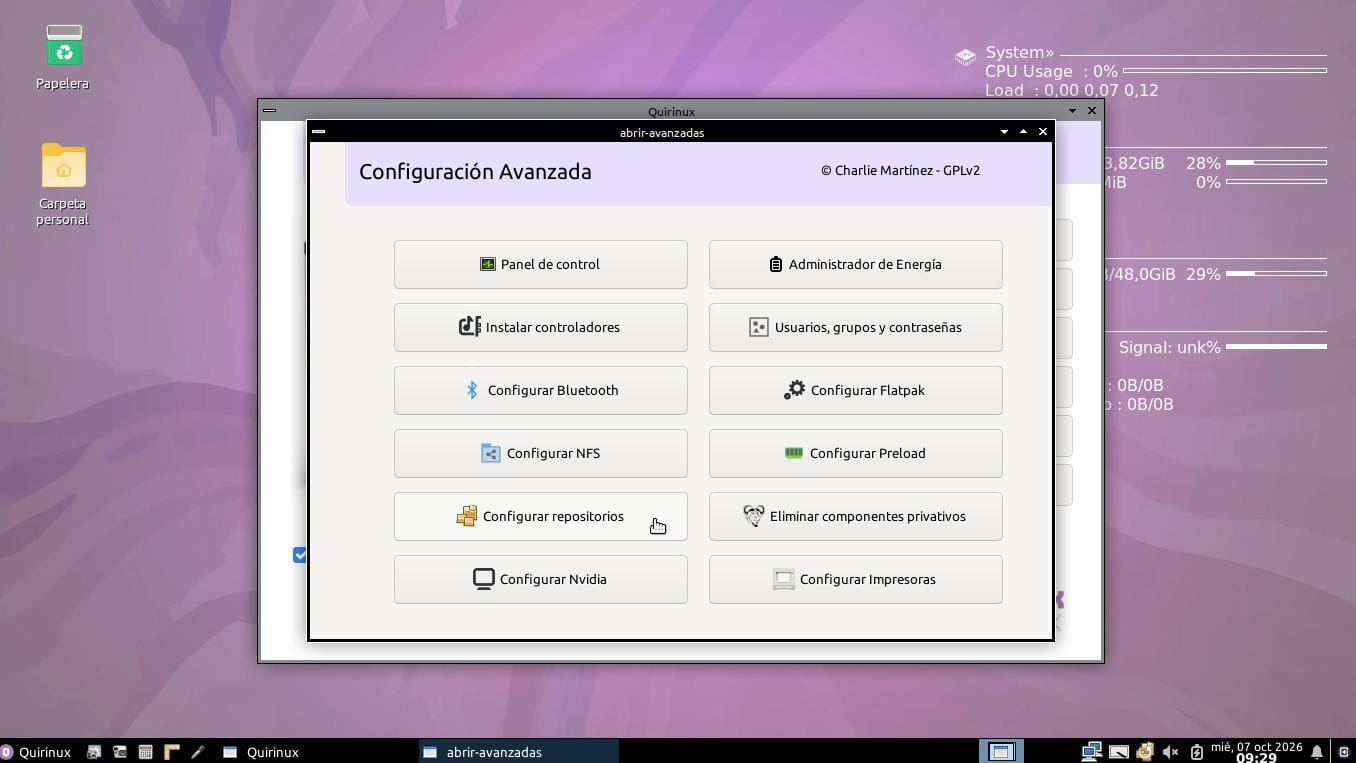 Configuración avanzada > Configurar repositorios en Quirinux