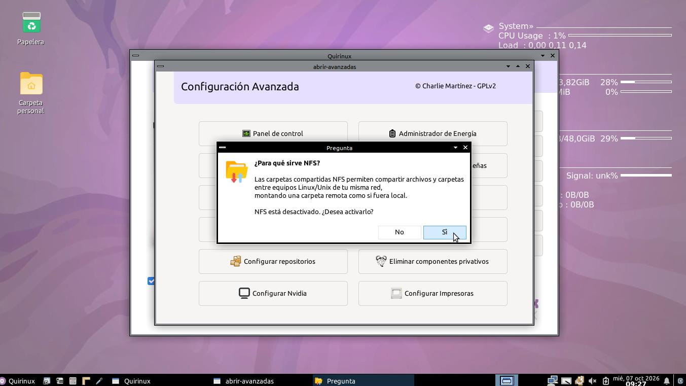 Configurador de carpetas compartidas NFS en Quirinux