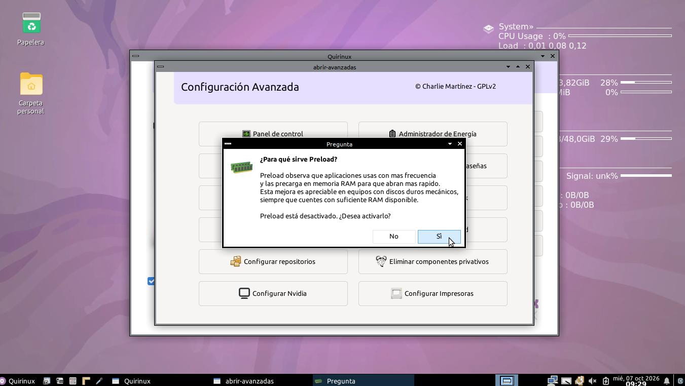 Configurador de Preload en Quirinux