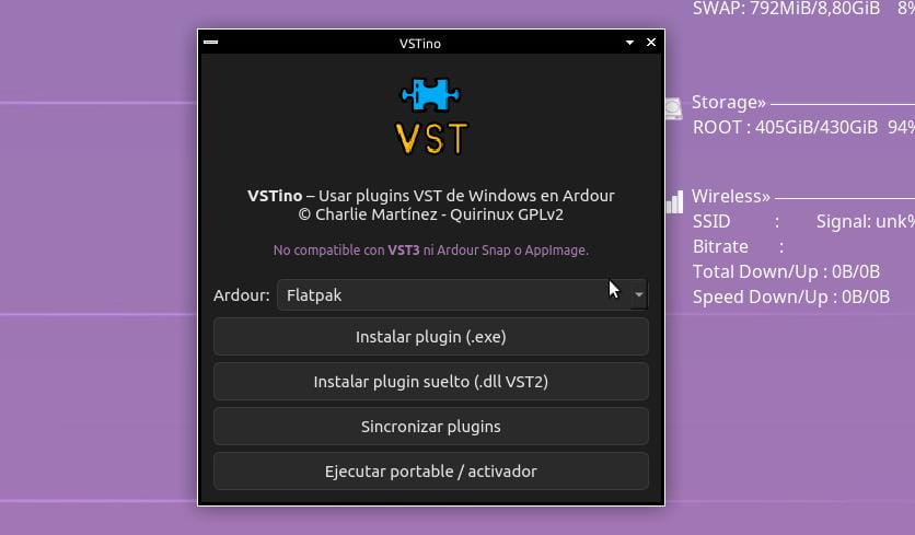 VSTino > Usar plugins VST de Windows en Ardour en Quirinux
